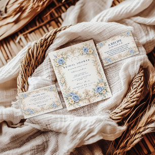 Dusty Blue Rose Baroque Bridal Shower Invitation