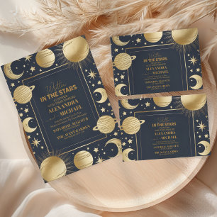 Celestial Navy Gold Crescent Moon Wedding Save The Date