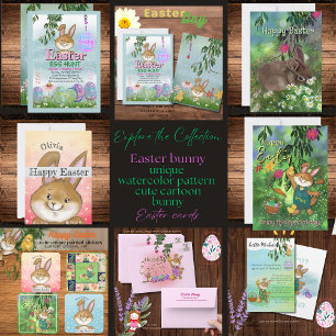 Colourful Pink Green Easter Bunny Collage Tablecloth