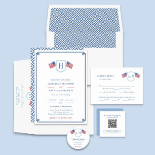 Preppy USA Flag Monogram Wedding Favour Thank You Classic Round Sticker