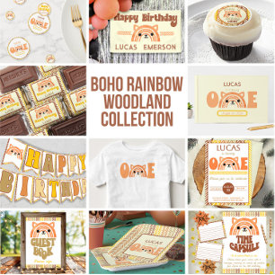 Boho Rainbow Fox First Birthday Invitation
