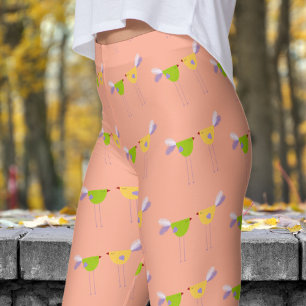 Cute Pink Two Little Birds Pattern Leggings
