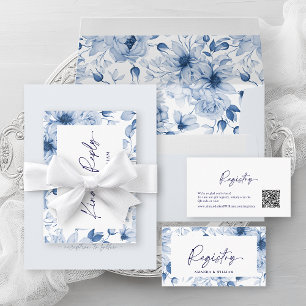 Dusty Blue Wedding Invitation with QR Code