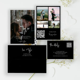 Modern photo overlay QR CODE script names wedding Invitation
