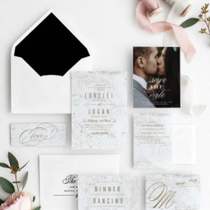 Modern Marble Wedding Invitation   Gold