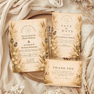 Autumn Wheat Botanical Wedding Thank You Card