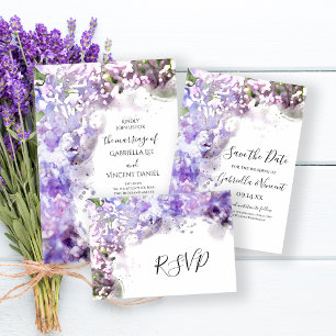 Purple Lilac Flowers Watercolor Wedding RSVP Card