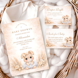 Beige Bunny Floral Baby Shower Napkin