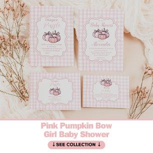 Pink Pumpkin Bow Girl Baby Shower Raffle Diapper Enclosure Card