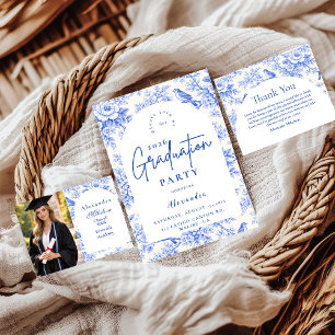 Elegant Blue Floral Graduation Party RSVP Card