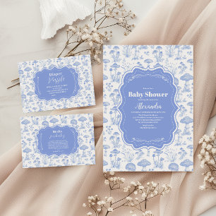 Toile De Jouy Mushrooms Woodland  Baby Shower Invitation