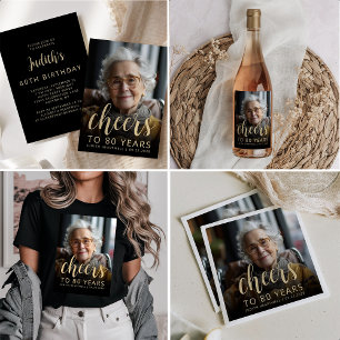 Custom Photo Cheers 80th Birthday Party Invitation