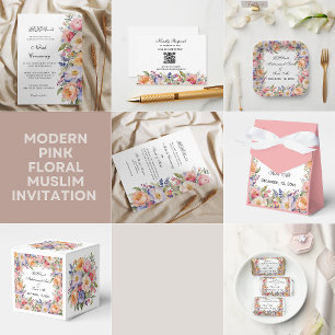 Modern Pink Floral Islamic Muslim Invitation