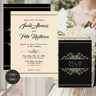 Elegant Black and Gold Wedding Classic Round Sticker