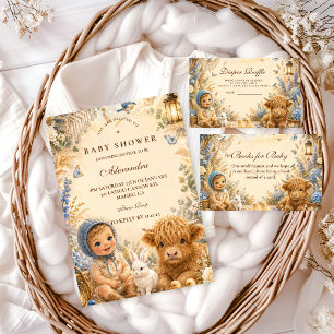 Whimsical Blue Boho Baby Shower Invitation