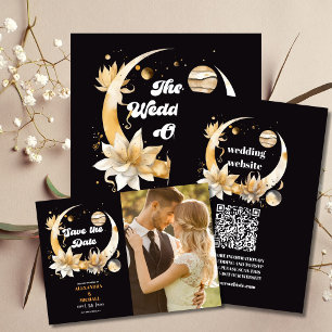 Photo Mystical Black Gold Celestial Wedding Save The Date
