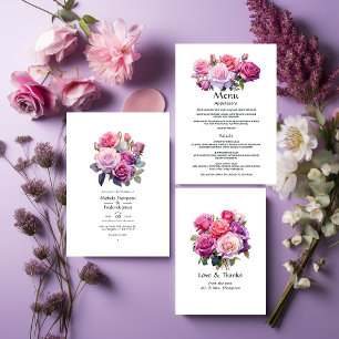 Pink and Purple Floral Wedding Thank You Card