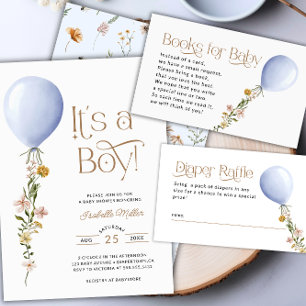It's a Boy Blue Balloon Baby Shower Invitation