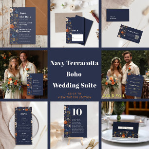 Rustic Navy Blue Floral Wedding Save the Date 
