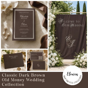 Classic Dark Brown Old Money Wedding  Invitation