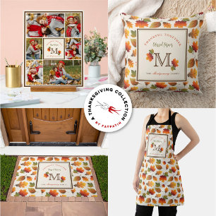 Fall/Autumn Leaves Family Monogram Thanksgiving Apron