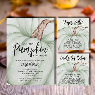 Green Pumpkin Fall Baby Shower Flat Thank You Card