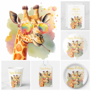 Watercolor Giraffe - Birthday Invitation Card