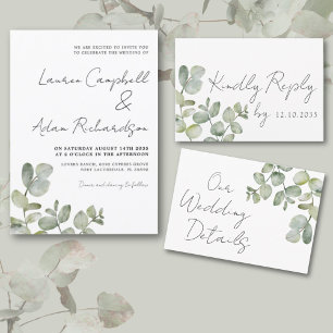 Simple Sage Green Eucalyptus Calligraphy Wedding   All In One Invitation
