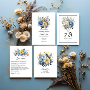 Dusty Blue and Gold Floral Wedding Table Number