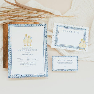 Two Little Ducklings Classic Boy Twins Baby Shower Invitation