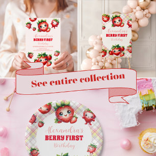 Photo Strawberry Berry First Birthday Thank You Card