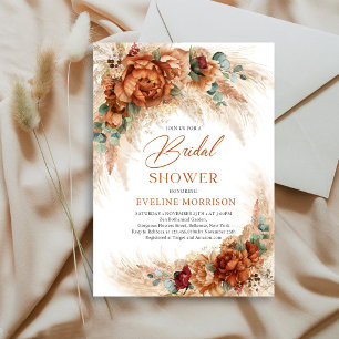 Terracotta flowers pampas grass brunch and bubbly invitation