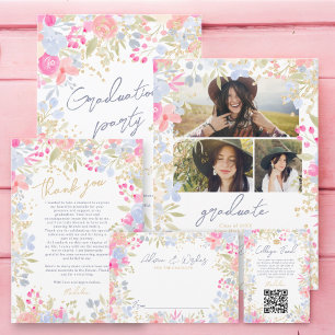 Garden pastel wildflowers 3 photos graduation thank you card