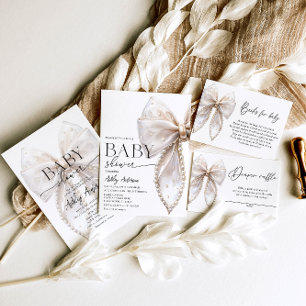 Elegant White Bow Baby Shower Invitation