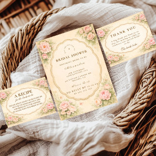 Vintage Blush Rose Garden Bridal Shower Thank You Card