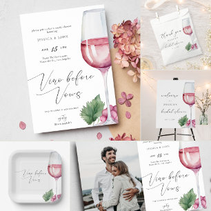 Elegant Watercolor Vino before Vows Couples Shower Invitation