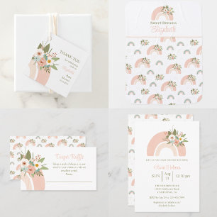 Pink Floral Rainbow Diaper Raffle Enclosure Card