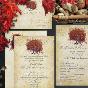Musical Gold Orange Plum Heart Leaf Tree Weddings Invitation