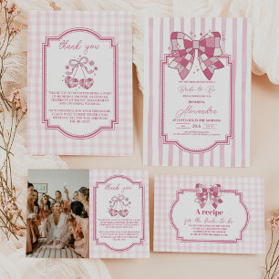 Retro Disco Photo Cute Pink Bow Bridal Shower Thank You Card