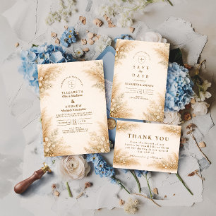 Minimalist Beige Pampas Grass Wedding Thank You Card