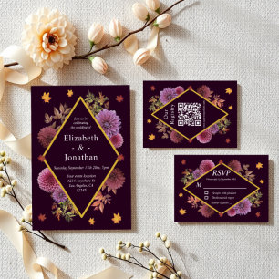 Romantic Autumn Dahlia Wedding RSVP Card