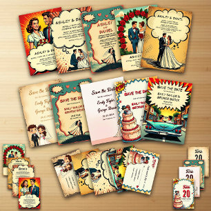 Retro Bride & Groom Pop Art Comic Style Wedding Invitation