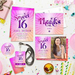 Sweet 16 Groovy Pink Orange Gradient Boho Retro Napkin