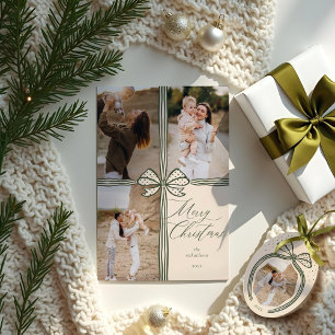 Green Polka Dot Christmas Bow Family Photo Collage Two-Tone Coffee Mug