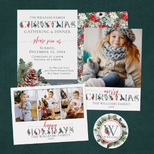 Festive Foliage Merry Christmas Floral Greeting Card