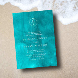 Aqua Elegance Turquoise & Teal Watercolor Wedding Save The Date