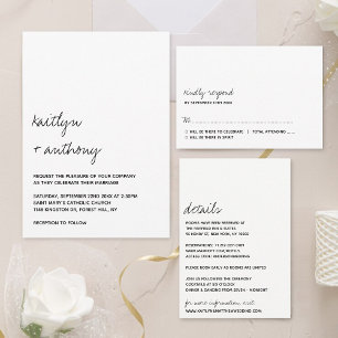Modern Black & White Script Minimalistic Wedding All In One Invitation