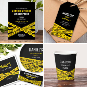 Police Birthday with Yellow Crime Scene Tapes Square Paper Coaster