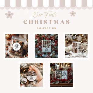6 Photo Minimialist Our First Christmas Married Holiday Card