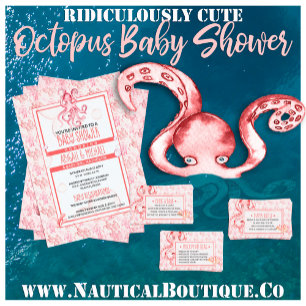Baby Shower Girl Coral & Pink Watercolor Octopus Invitation